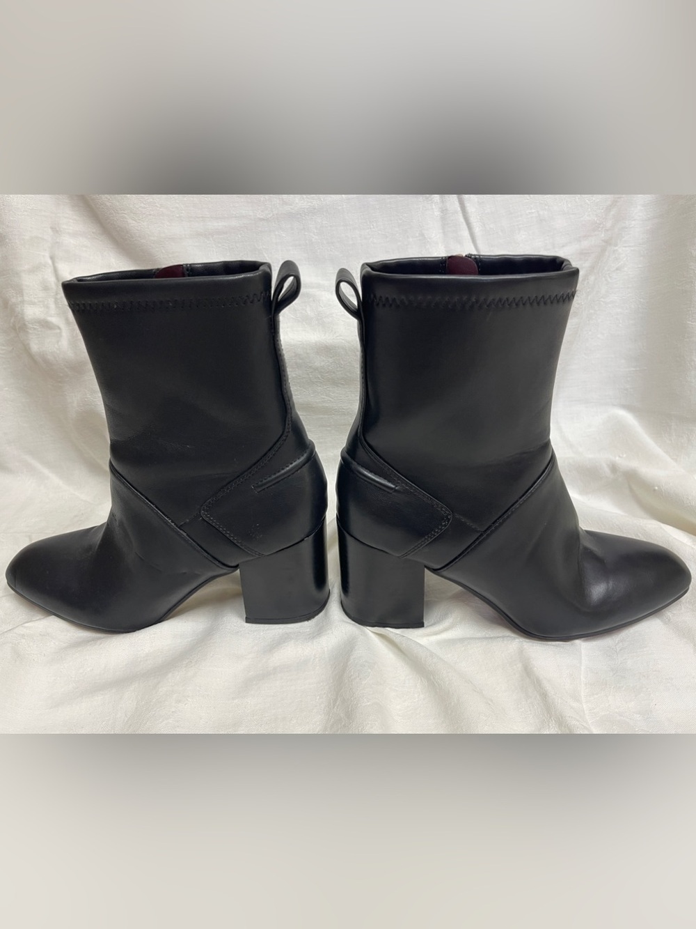 Franco Sarto Ankle Boots 7.5M Black Side Zip Block Heels Vegan Leather With Flaw
